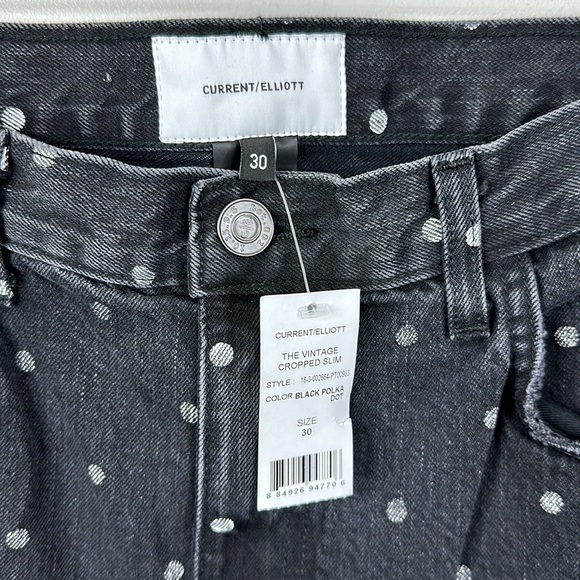 Current Elliott Black Polka Dot High Rise Vintage Cropped Slim Jeans Size 30 NWT - Picture 3 of 7